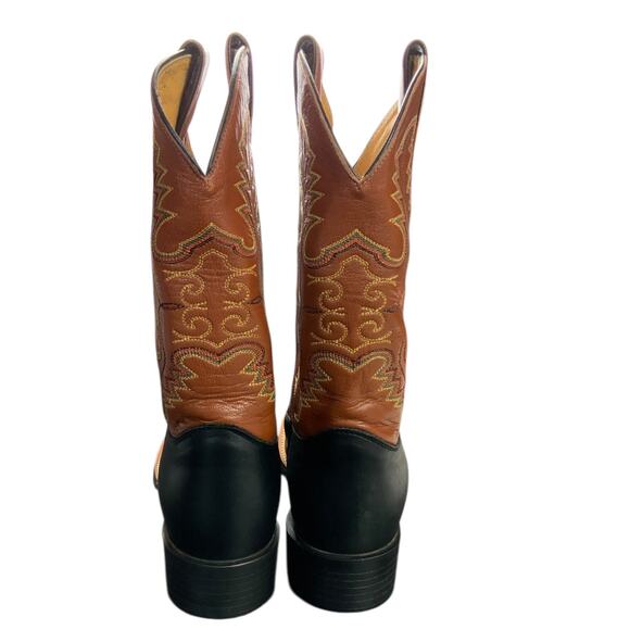 Justin Boots Mens 9D Black Brown Leather Western Cowboy Boots USA Made Tough main image 9